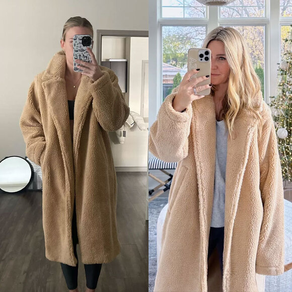 ALO YOGA Oversized Sherpa Trench Coat in Camel Size S - Picture 2 of 16